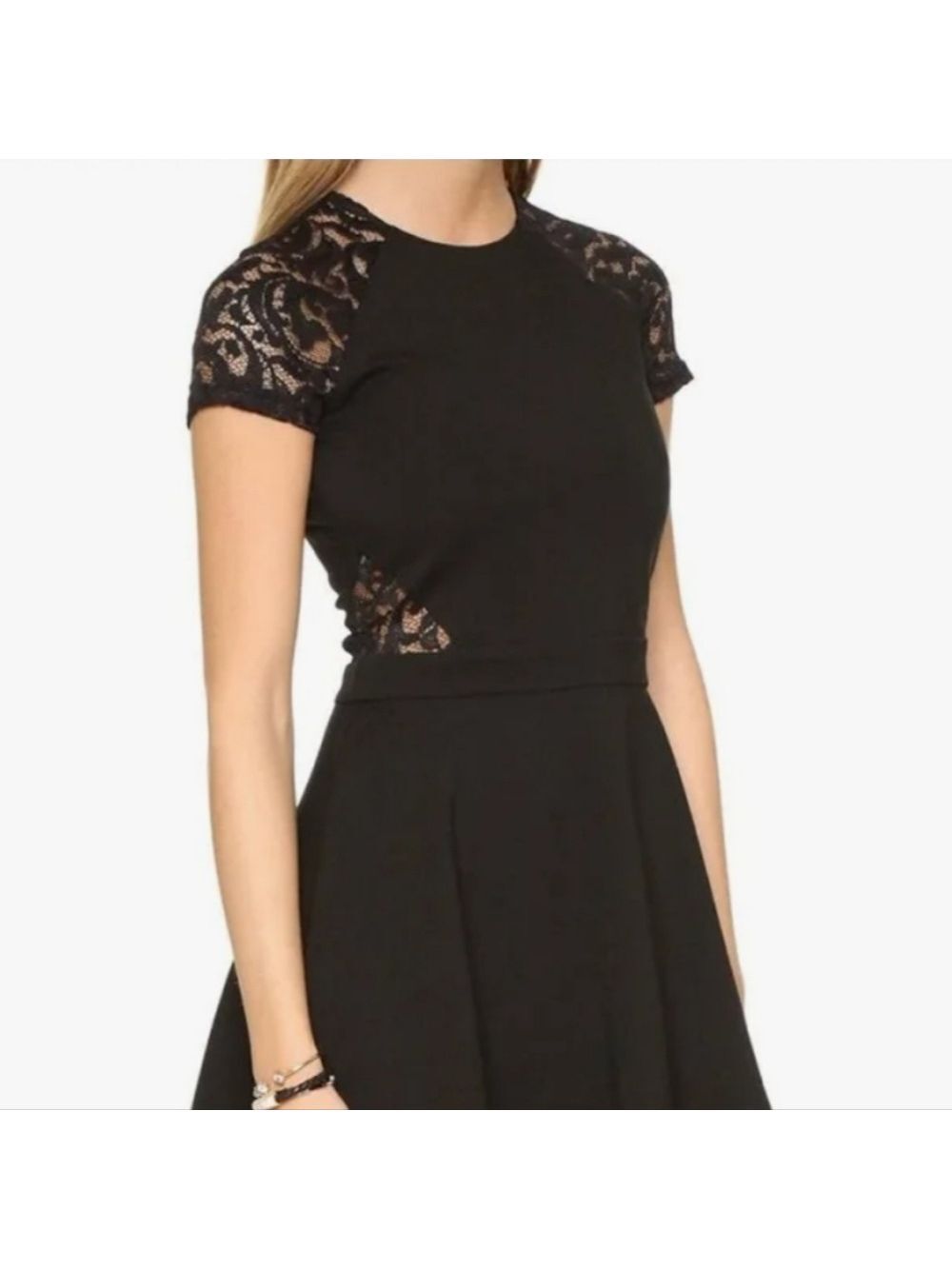 Parker Lace Short Sleeve Dress Fit and Flare Skater Lace Sides Size M NWT $242